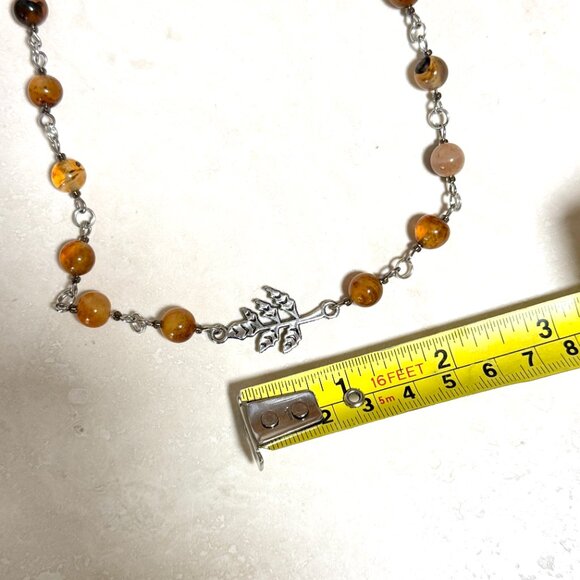 Genuine Earthy Carnelian Agate Short Necklace, Gemstone & Leaf Branch Pendant - Picture 13 of 15